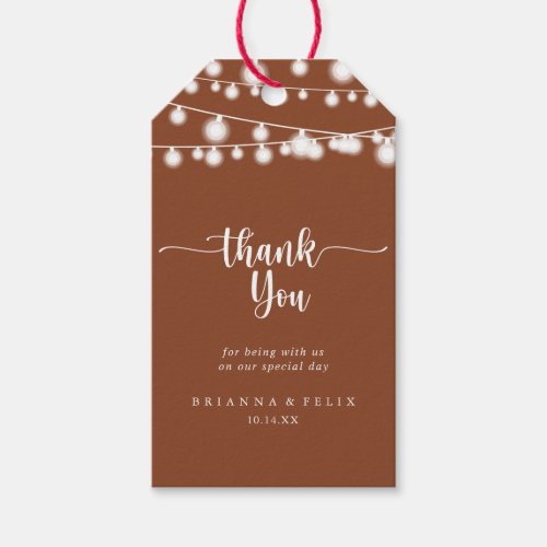 Rustic String Lights Terracotta Wedding Thank You  Gift Tags