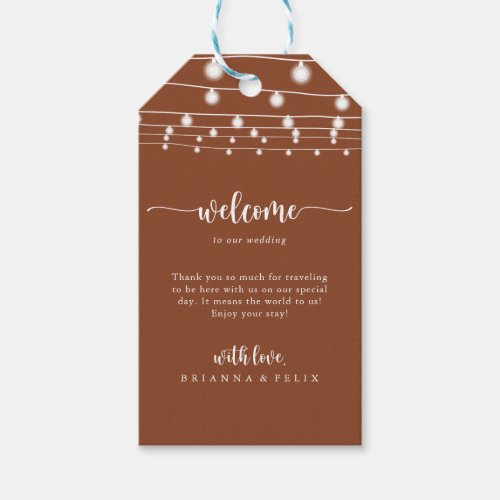 Rustic String Lights Terracotta Wedding Welcome  Gift Tags