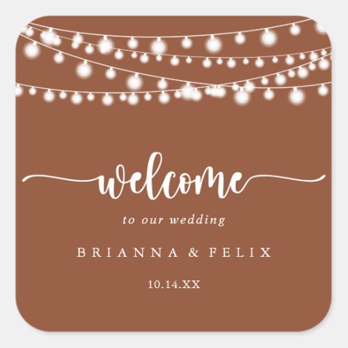 Rustic String Lights Terracotta Wedding Welcome   Square Sticker