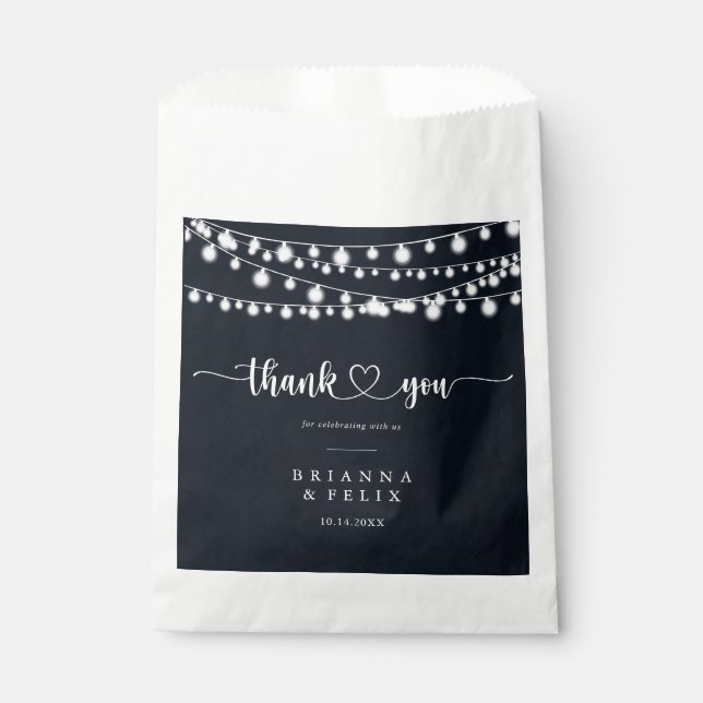Rustic String Lights Thank You Wedding  Favor Bag (Front)