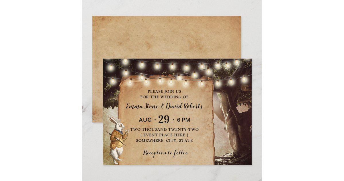 Rustic String Lights & Tree Fairy Tale Wedding Invitation | Zazzle