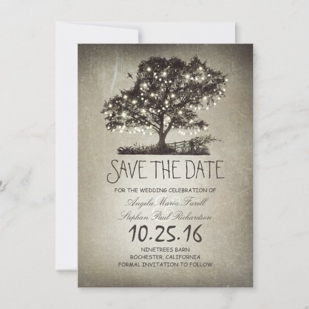 Rustic String Lights Tree Save The Date Cards