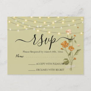 Rustic string lights trendy Floral RSVP Postcard