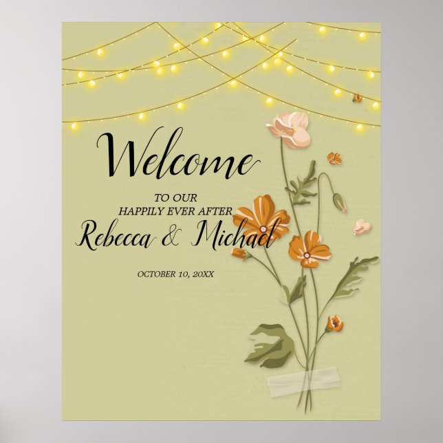 Rustic string lights trendy  Floral Welcome     Poster (Front)