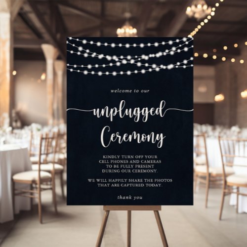 Rustic String Lights Unplugged Ceremony Sign