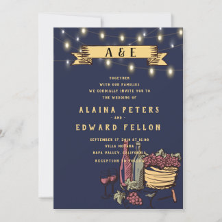 Rustic String Lights Vineyard Winery Wedding Invitation