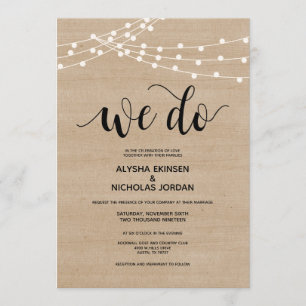 Rustic string lights We Do Wedding Invitation Card