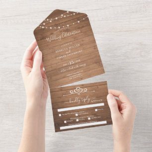 Rustic String lights Wedding all in one All In One Invitation