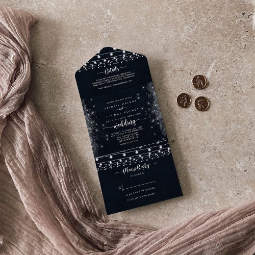 Rustic String Lights Wedding All In One All In One Invitation