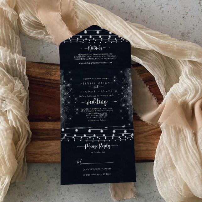 Rustic String Lights Wedding  All In One Invitation (Creator Uploaded)