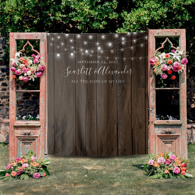 Rustic String Lights Wedding Backdrop (Creator Uploaded)