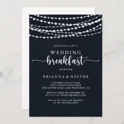 Rustic String Lights Wedding Breakfast   Invitation