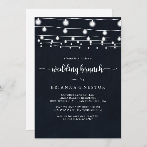 Rustic String Lights Wedding Brunch   Invitation