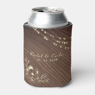 Rustic String Lights Wedding Can Cooler