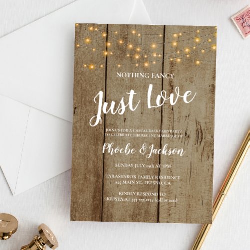 Rustic String Lights Wedding Elopement Party Invitation