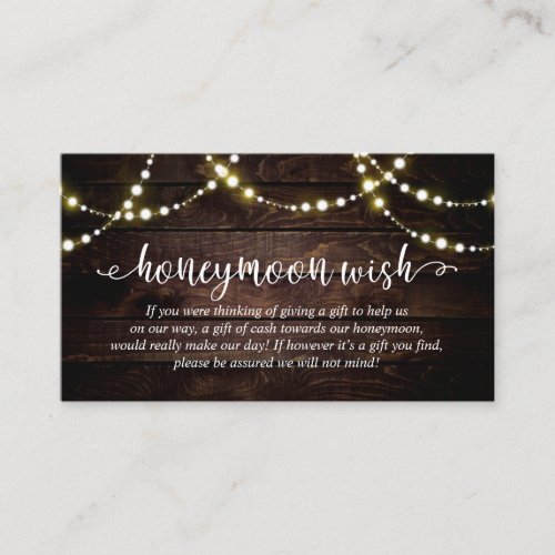 Rustic string lights Wedding Honeymoon Fund Wish Enclosure Card
