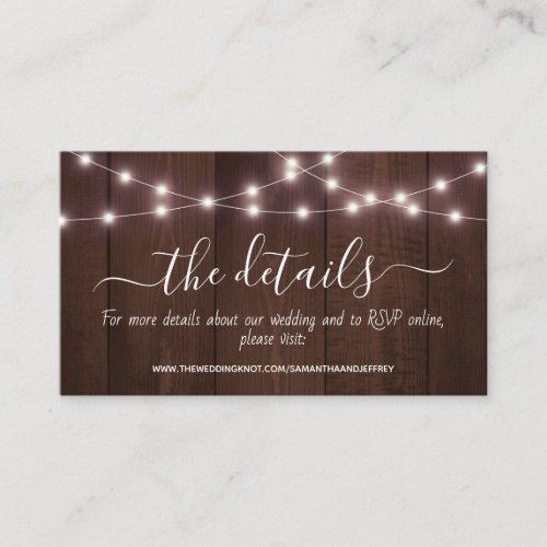 Rustic String Lights Wedding Information Details Enclosure Card