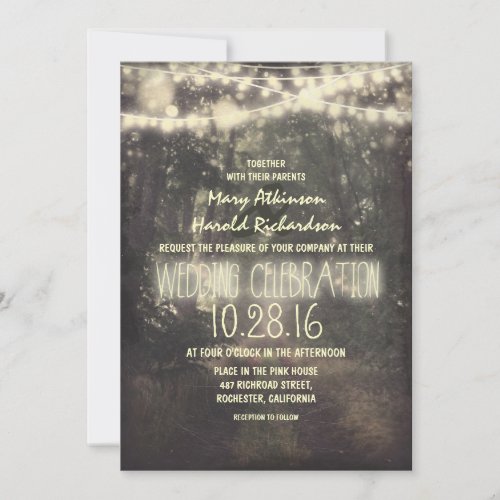 rustic string lights wedding invitation
