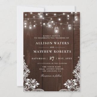 Rustic string lights wedding invitation