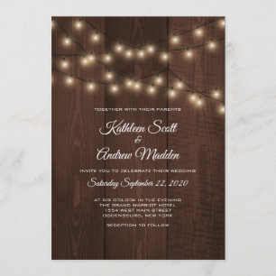 Rustic string lights wedding invitation