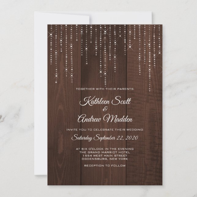 Rustic string lights wedding invitation (Front)