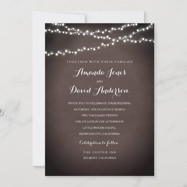 Rustic String Lights Wedding Invitation (Front)