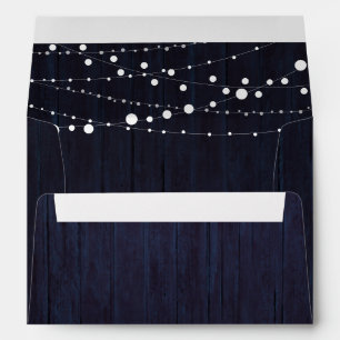 Rustic String Lights Wedding Invitation Navy Blue Envelope