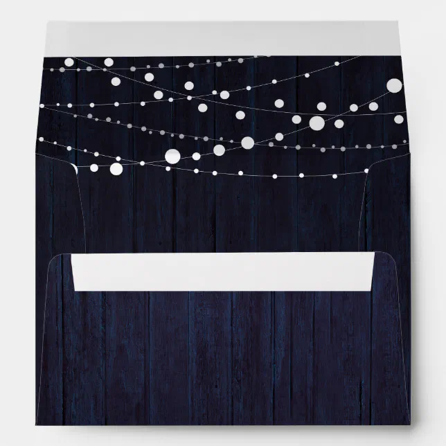 Rustic String Lights Wedding Invitation Navy Blue Envelope | Zazzle