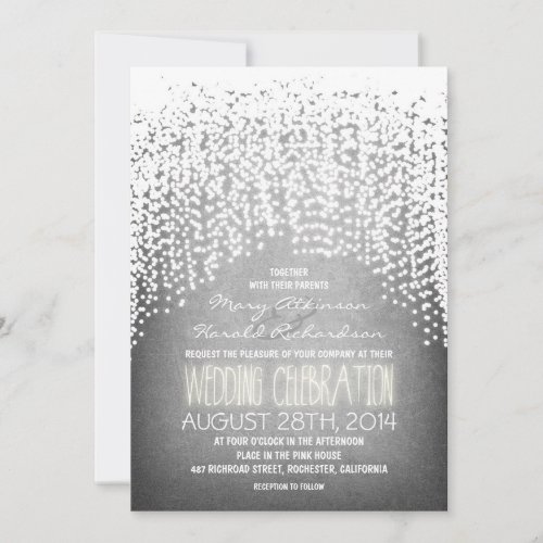 rustic string lights wedding invitations