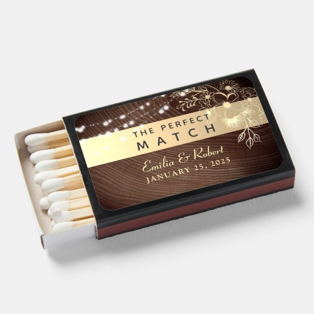 Rustic String Lights Wedding Matchbox Matchboxes (Front Open)