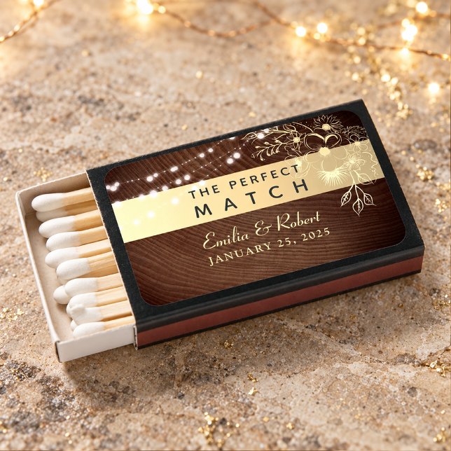 Rustic String Lights Wedding Matchbox Matchboxes (Creator Uploaded)