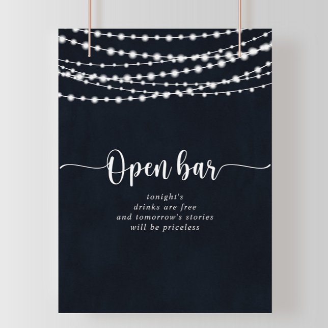 Rustic String lights Wedding Open Bar Sign (Creator Uploaded)