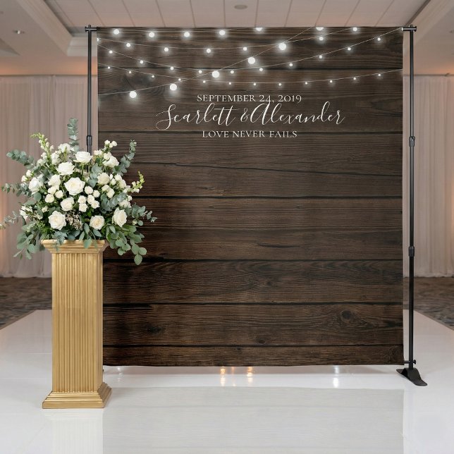 Rustic String Lights Wedding Photo Booth Backdrop (Creator Uploaded)