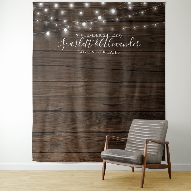 Rustic String Lights Wedding Photo Booth Backdrop (In Situ)