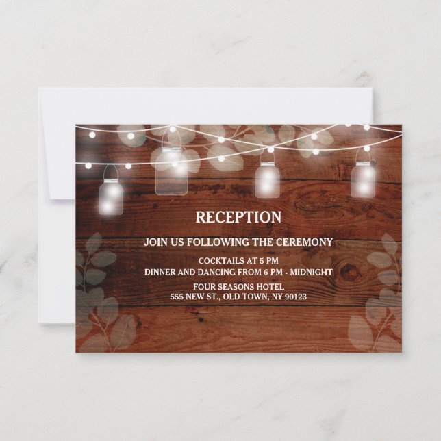 Rustic String Lights Wedding Reception Card (Front)