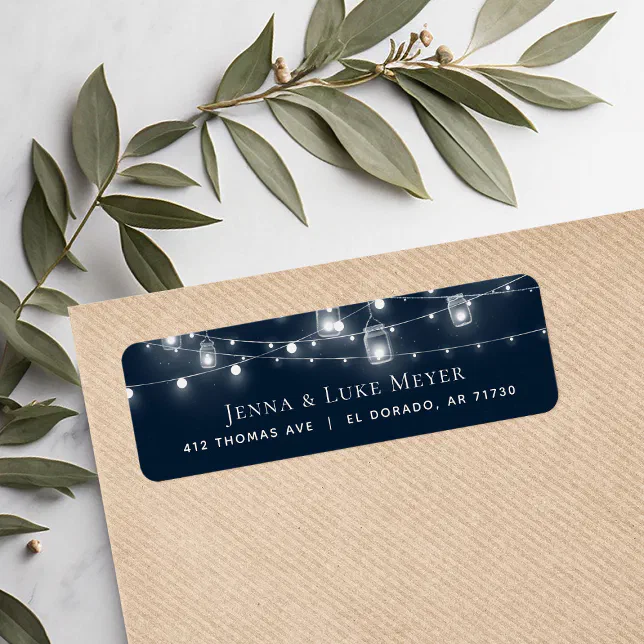 Rustic String Lights Wedding Return Address Labels | Zazzle