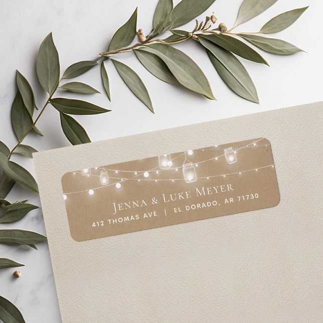 Rustic String Lights Wedding Return Address Labels (Creator Uploaded)