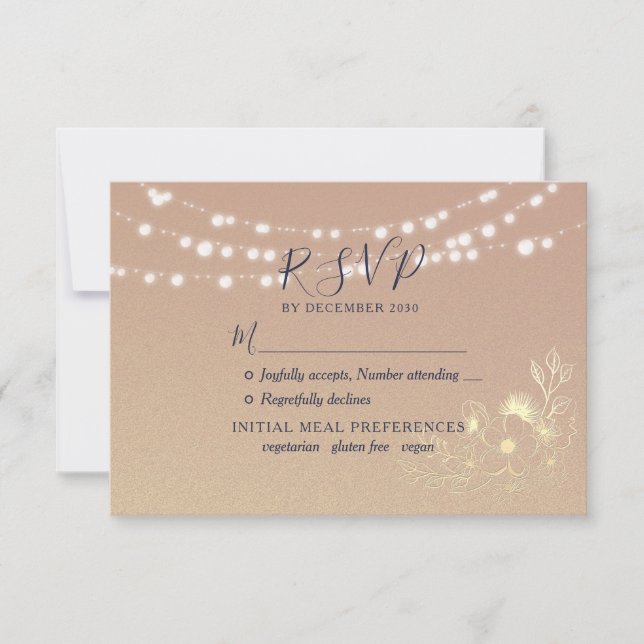Rustic String Lights Wedding  RSVP Card (Front)