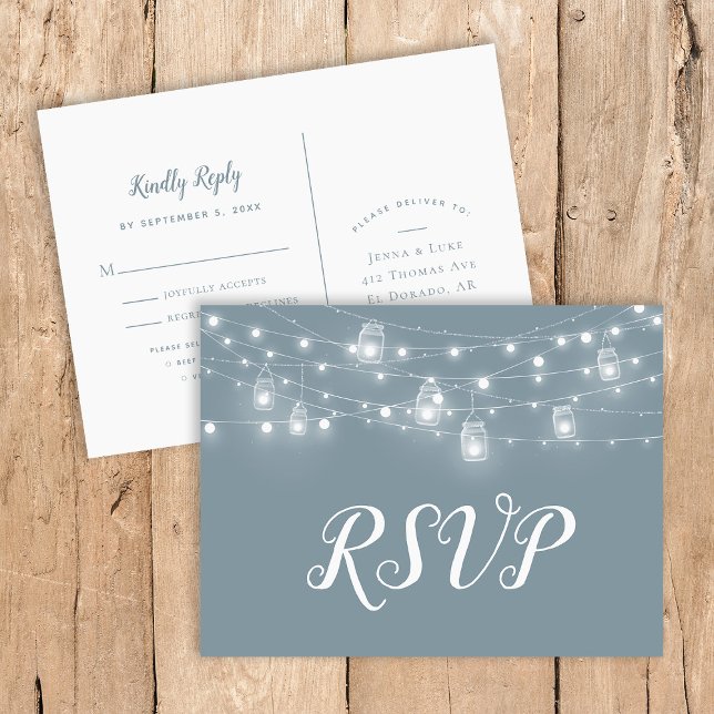 Rustic String Lights Wedding RSVP Postcard (Creator Uploaded)