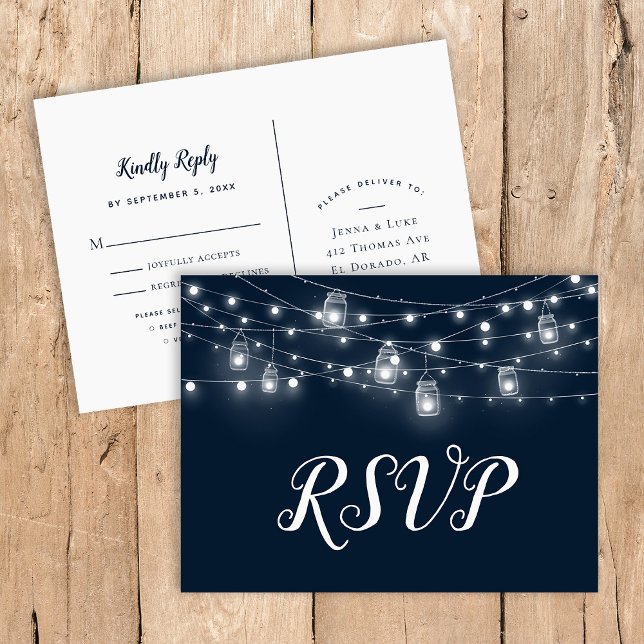 Rustic String Lights Wedding RSVP Postcard (Creator Uploaded)