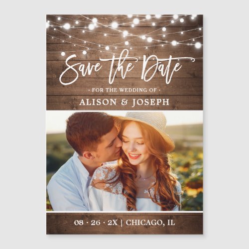 Rustic String Lights Wedding Save the Date Magnet - Rustic String Lights Wedding Save the Date Magnetic Card