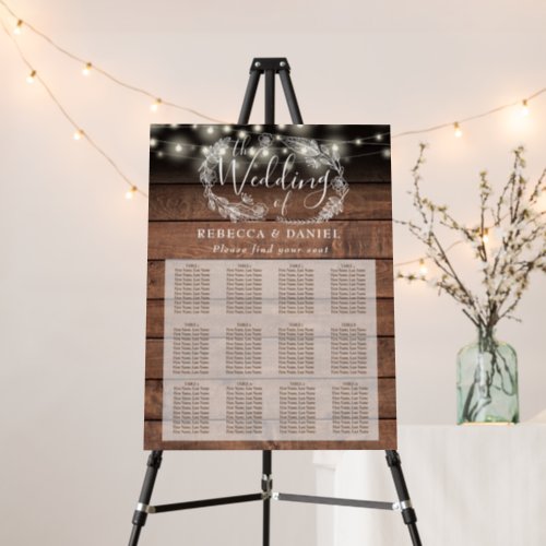 Rustic String Lights Wedding Seating Plan Chart Foam Board