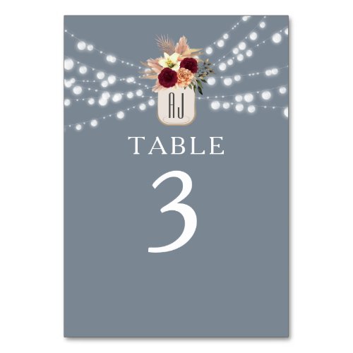 Rustic String Lights Wedding Table Number