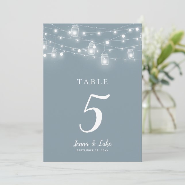Rustic String Lights Wedding Table Numbers (Standing Front)
