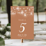 Rustic String Lights Wedding Table Numbers<br><div class="desc">Affordable printed wedding table number cards with a simple DIY template for customization. This rustic chic design features strands of glowing string lights and mason jars on a rust orange background. Personalize each table number that you need and add each to your cart individually (note: adding a bulk number of...</div>