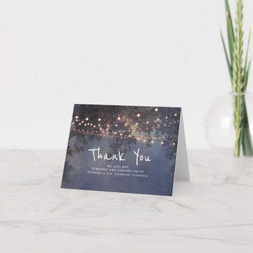 Rustic String Lights Wedding Thank You - Tree branches and string lights rustic wedding thank you cards