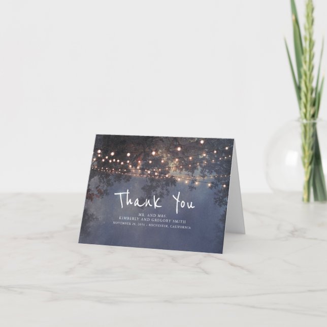 Rustic String Lights Wedding Thank You (Front)