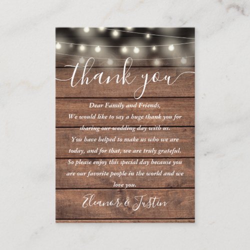 Rustic String Lights Wedding Thank You Place Card