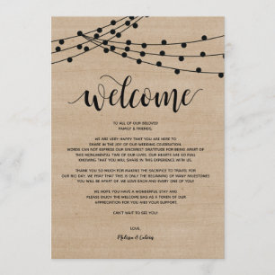 Rustic string lights Wedding Welcome and Itinerary Program