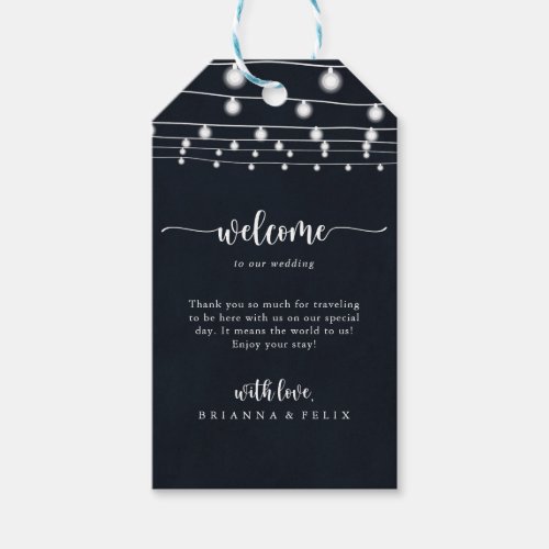Rustic String Lights Wedding Welcome  Gift Tags